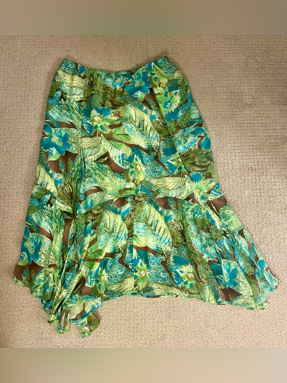 ELLIOTT LAUREN Tropical Leaf Print Pull-on Skirt — Green & Teal